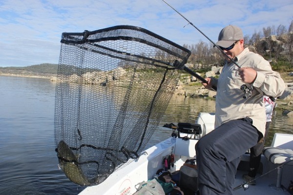 A Man Thrown & Caught A Fish In His Fishing Net.